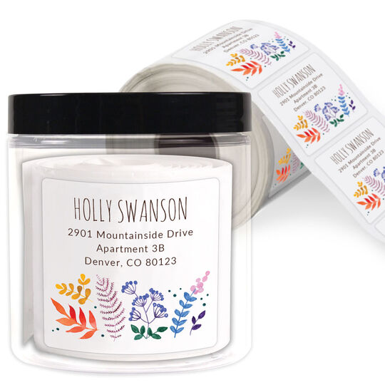Watercolor Botanical Square Address Labels in a Jar